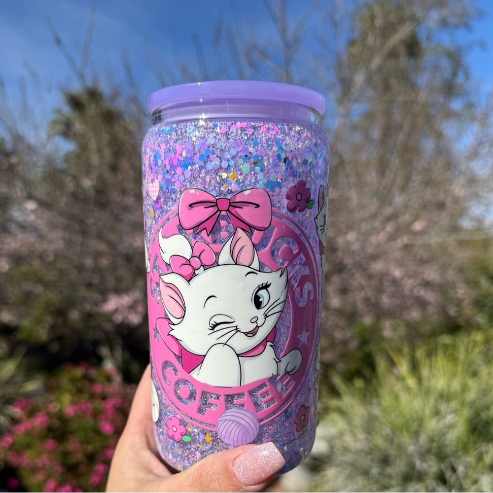 Disney Marie Starbucks snow globe glass Tumbler 16oz